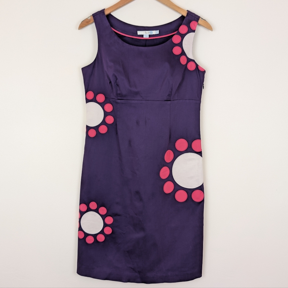 Boden Purple Retro Mod Sleeveless Circle Applique Sheath Dress